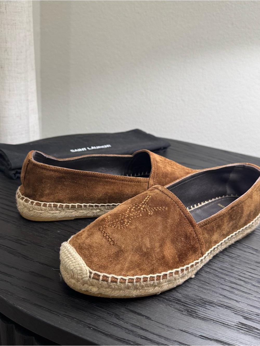 Saint Laurent YSL Espadrille Flats Logo Suede Brown 38 - Picture 4 of 8